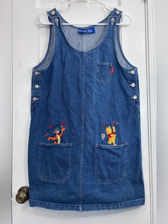 Disney Dresses & Skirts - VTG Disney Denim Overall Dress with Winnie the Pooh & Tigger Embroidery Medium